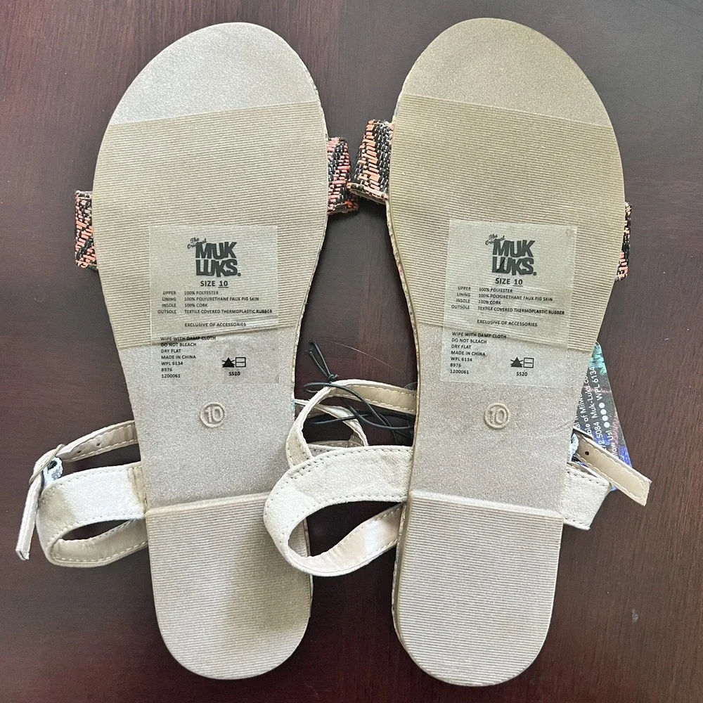 MUK LUKS Sandals Women's Size 10 Orange Flat Cork New‎